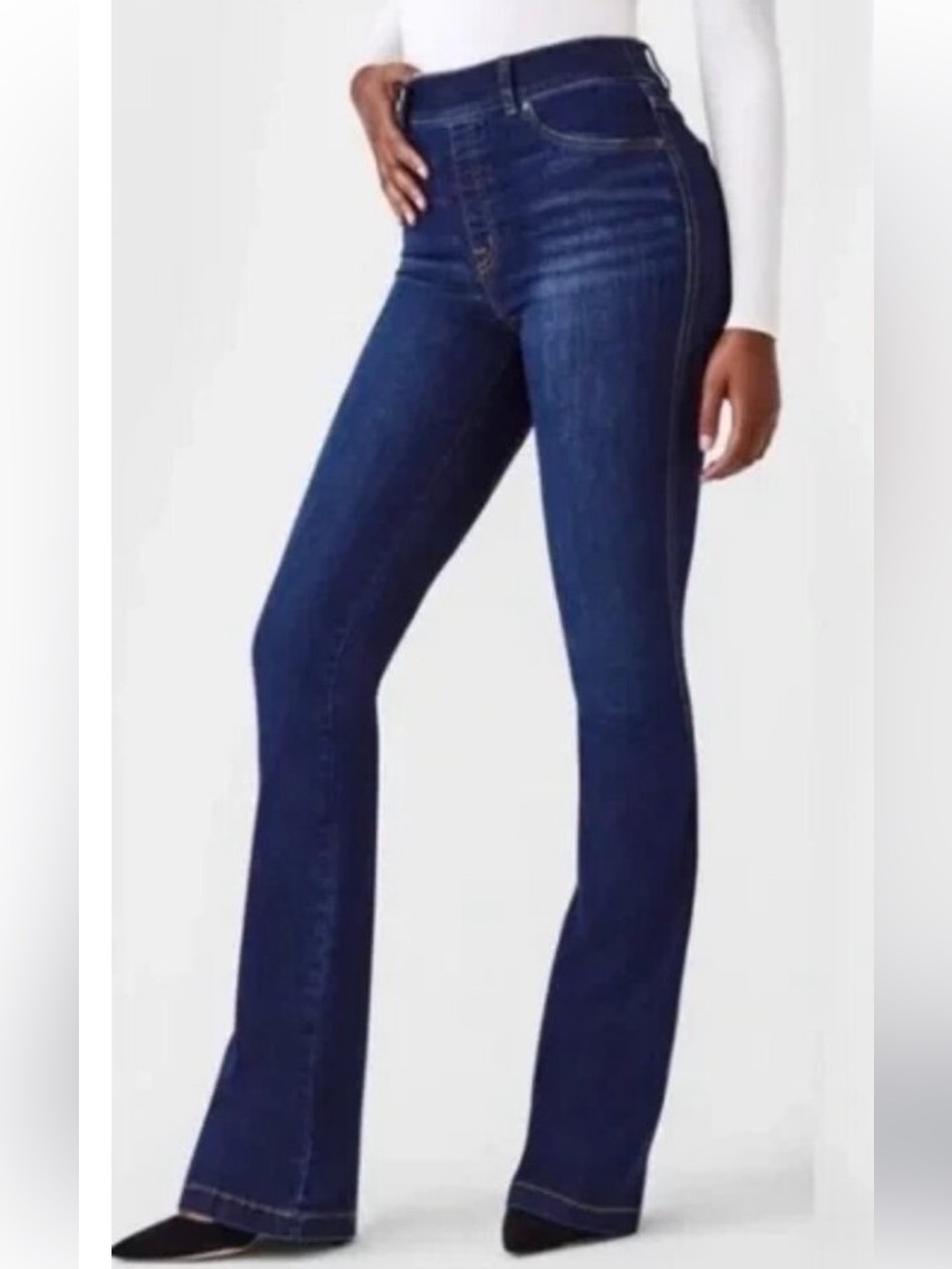 Spanx Flare Jeans Women's Large Midnight Shade High Rise Pull on Stretch 20327R